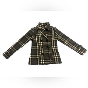 YMI Wool-Blend Plaid Double-Breasted Peacoat –